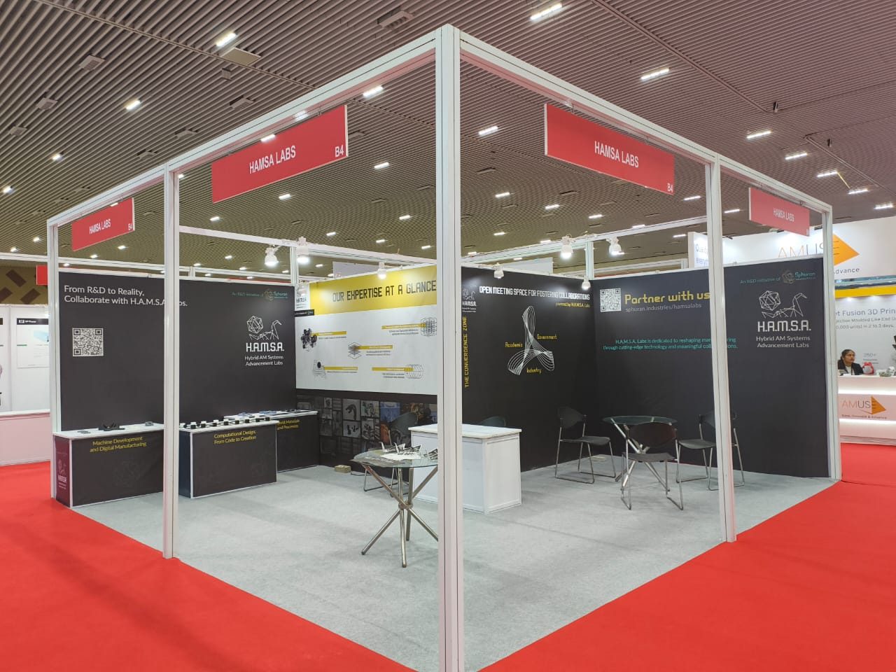 HAMSA exhibition stall, close-up of branded panels