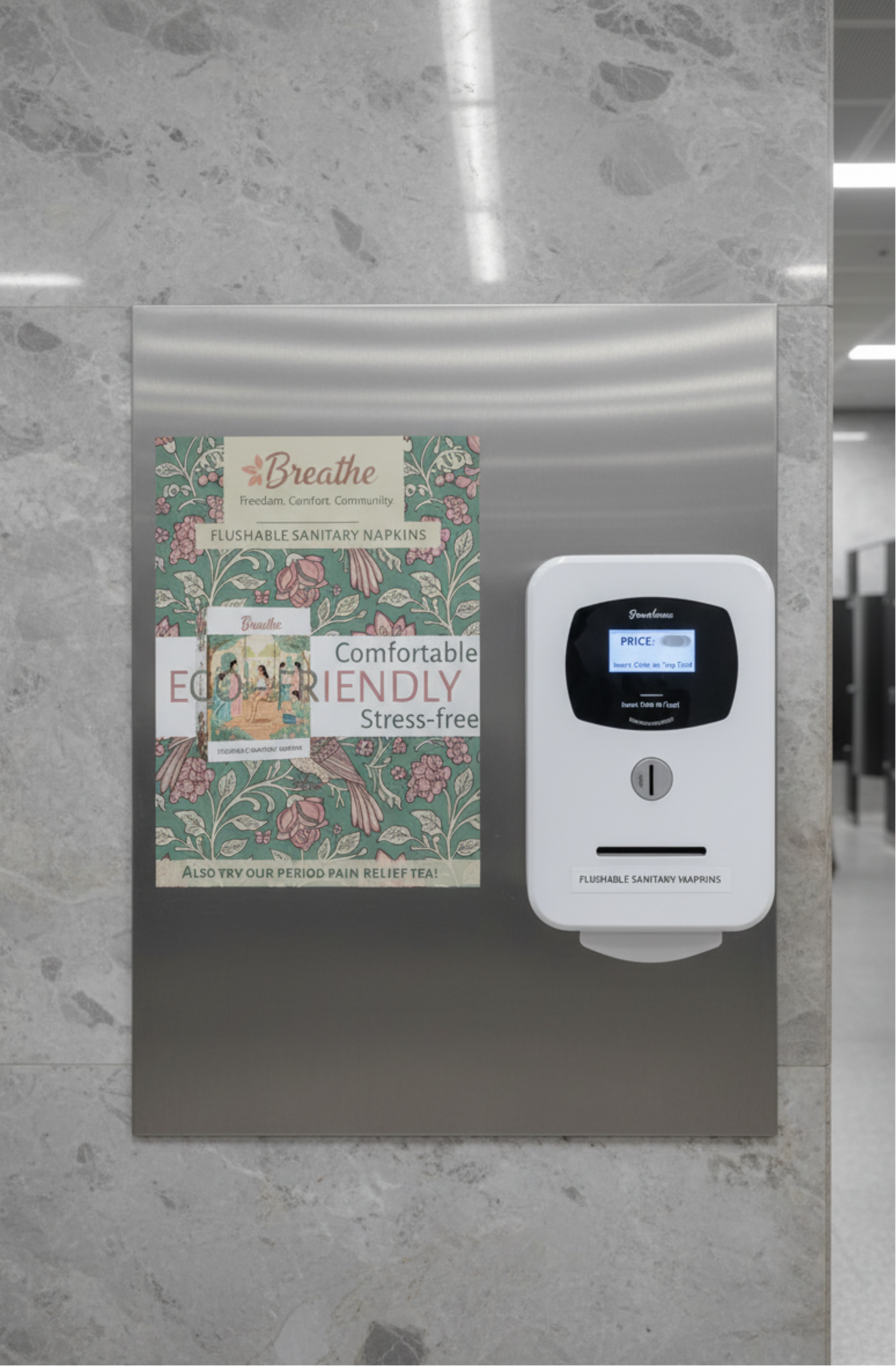 Breathe poster in toilet setting